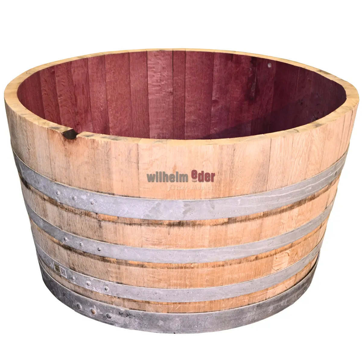 Flower pot made from 1/2 600 l red wine barrel