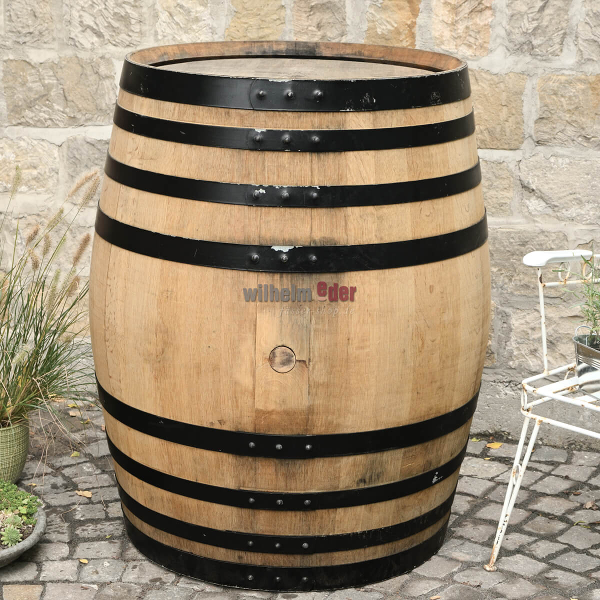 Decoration barrel 400 l - black hoops