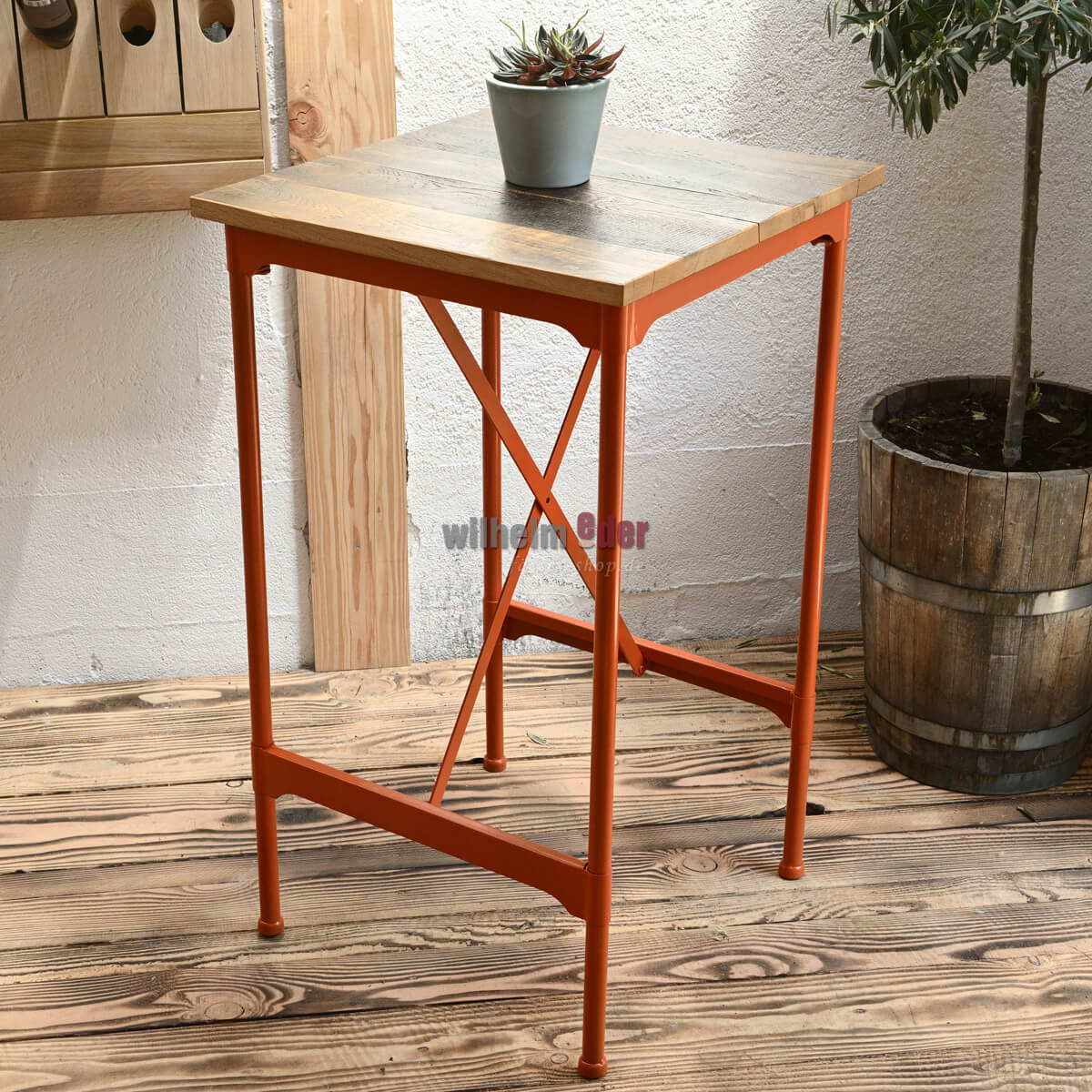 Bar table with barrel wood covering